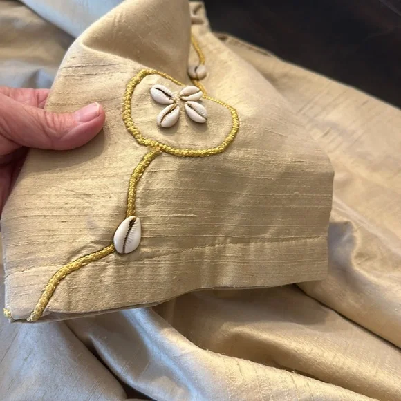 AS*HRO Silk Blend, Seashell & Gold Thread Embroidered Dress & Matching Jacket, L - Picture 9 of 15